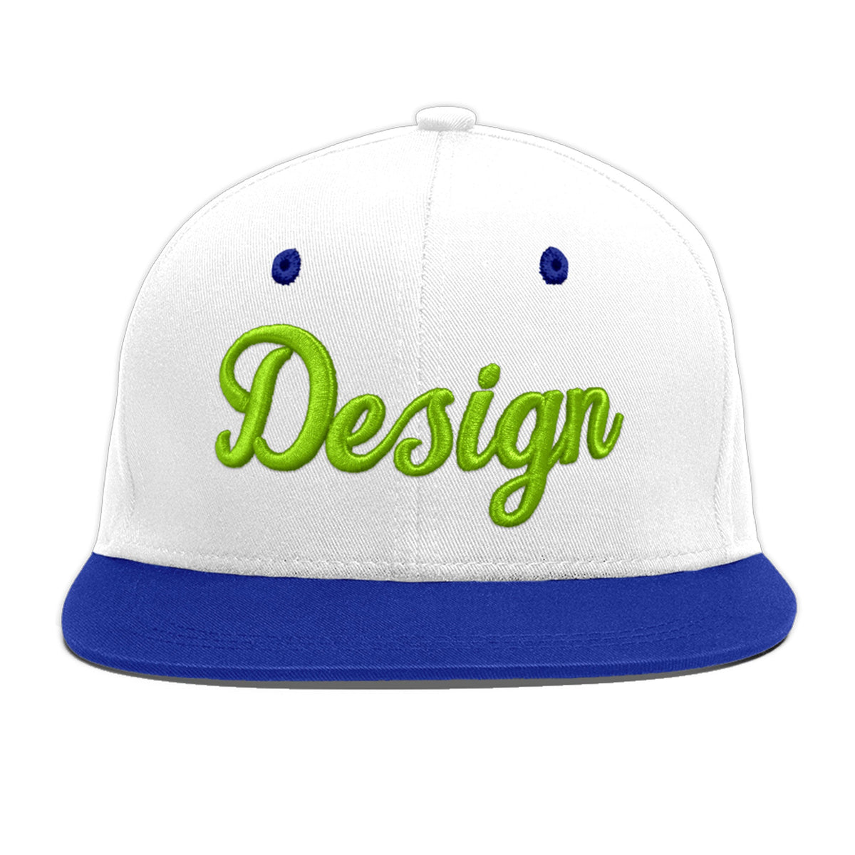 Custom White Royal Blue 3D Puff Embroidery Flat Embroidery Casual Sport Baseball Cap