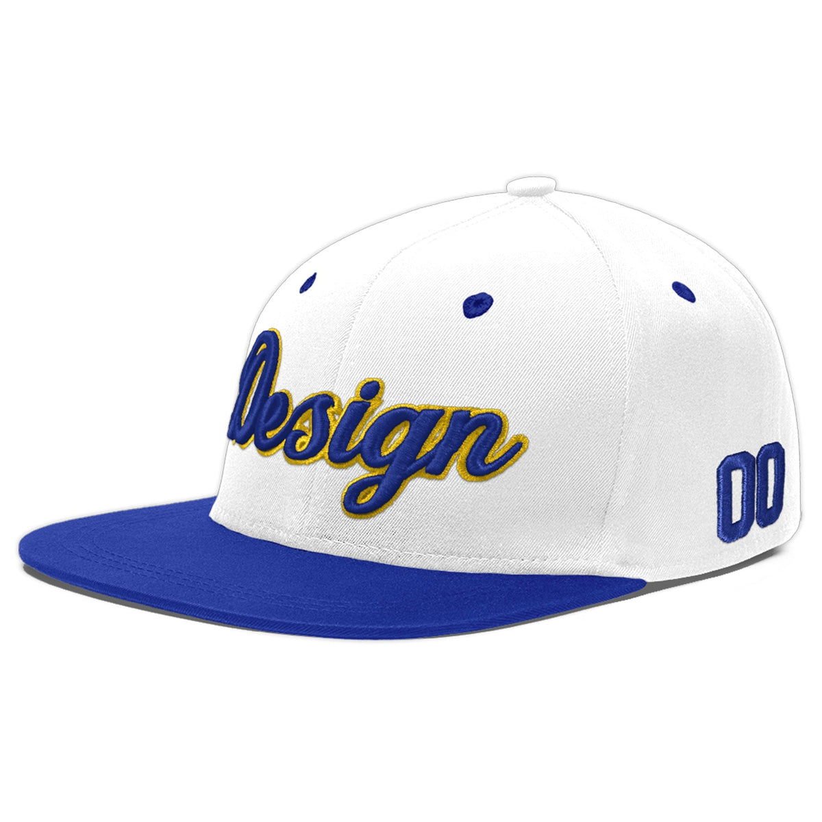 Custom White Royal Blue 3D Puff Embroidery Flat Embroidery Casual Sport Baseball Cap