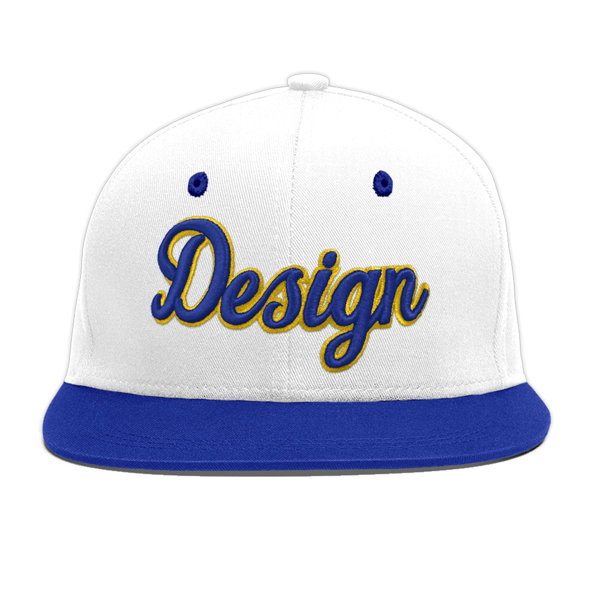 Custom White Royal Blue 3D Puff Embroidery Flat Embroidery Casual Sport Baseball Cap