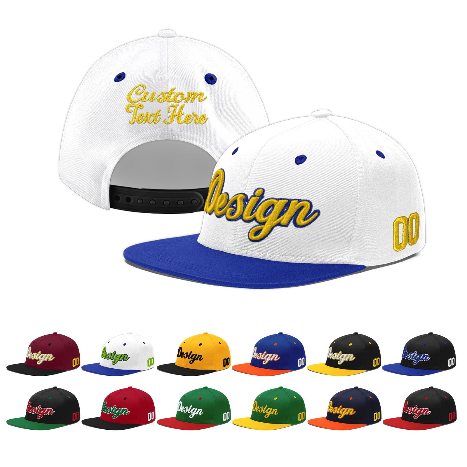 Custom White Royal Blue 3D Puff Embroidery Flat Embroidery Casual Sport Baseball Cap