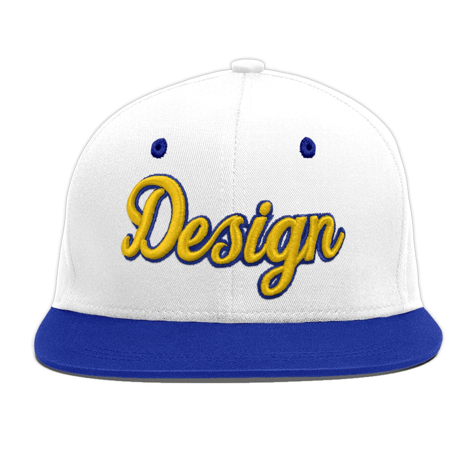 Custom White Royal Blue 3D Puff Embroidery Flat Embroidery Casual Sport Baseball Cap