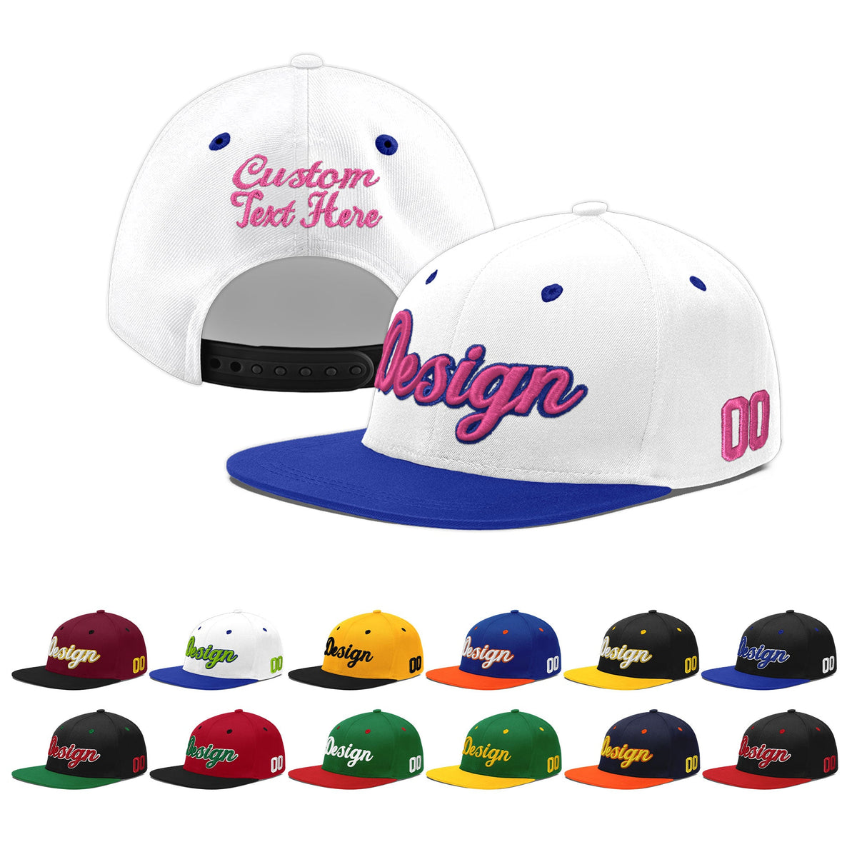 Custom White Royal Blue 3D Puff Embroidery Flat Embroidery Casual Sport Baseball Cap