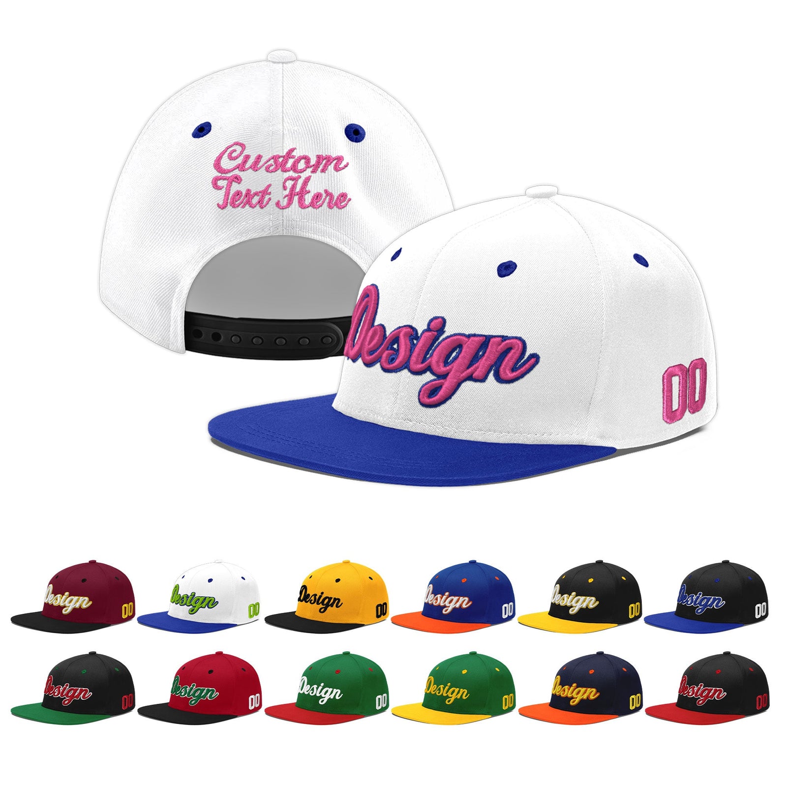 Custom White Royal Blue 3D Puff Embroidery Flat Embroidery Casual Sport Baseball Cap