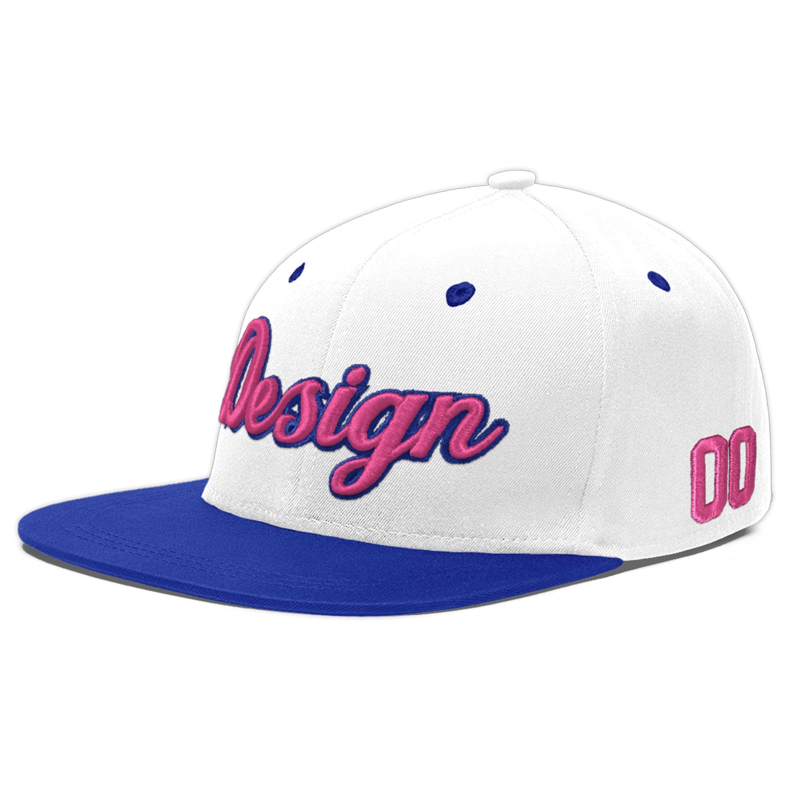 Custom White Royal Blue 3D Puff Embroidery Flat Embroidery Casual Sport Baseball Cap