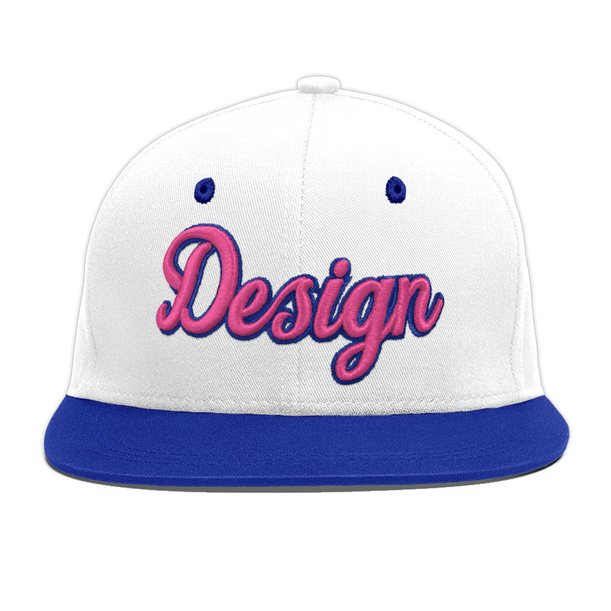 Custom White Royal Blue 3D Puff Embroidery Flat Embroidery Casual Sport Baseball Cap