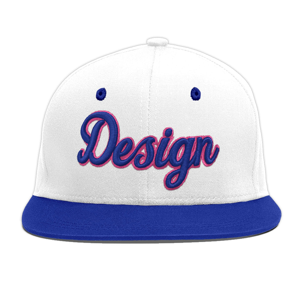 Custom White Royal Blue 3D Puff Embroidery Flat Embroidery Casual Sport Baseball Cap