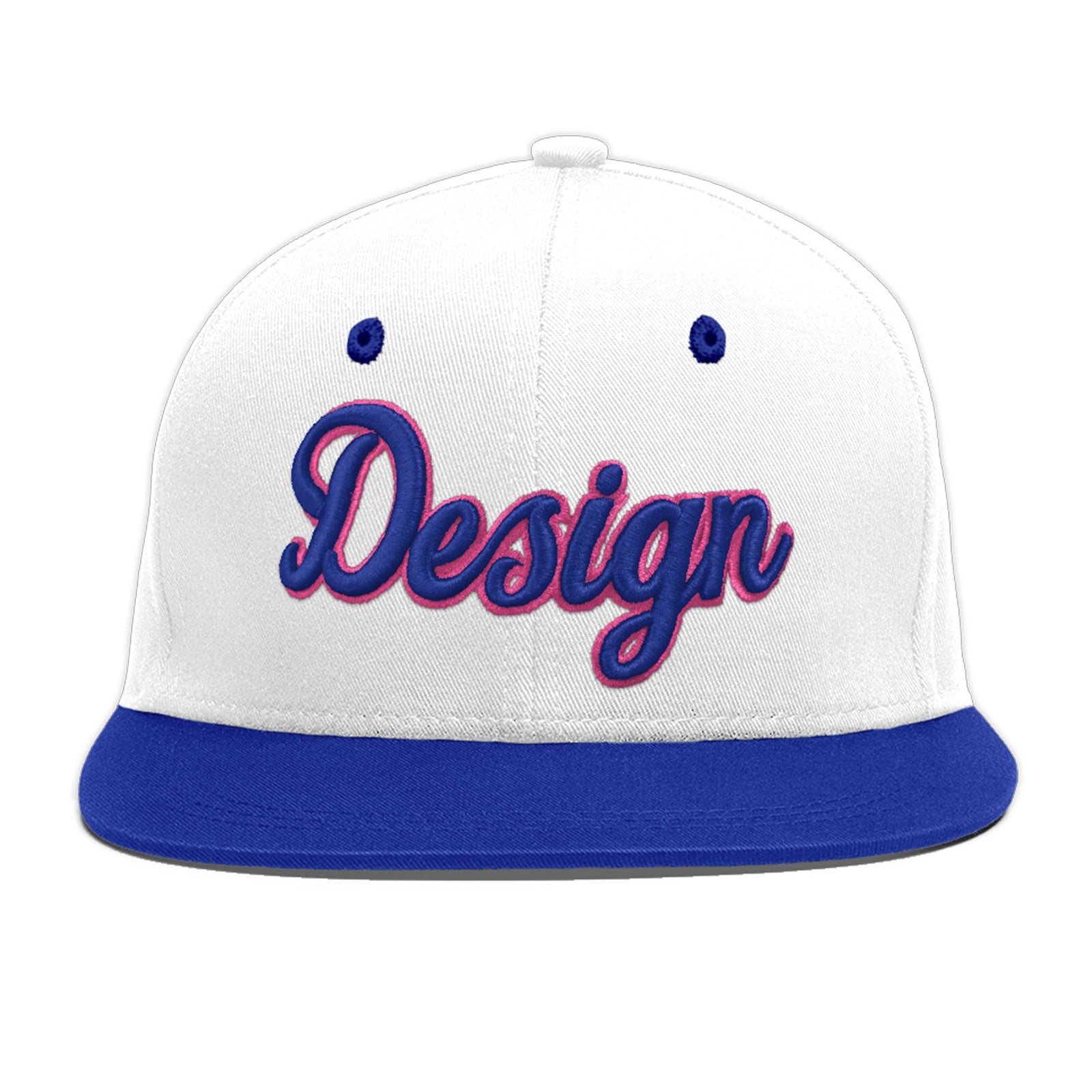 Custom White Royal Blue 3D Puff Embroidery Flat Embroidery Casual Sport Baseball Cap