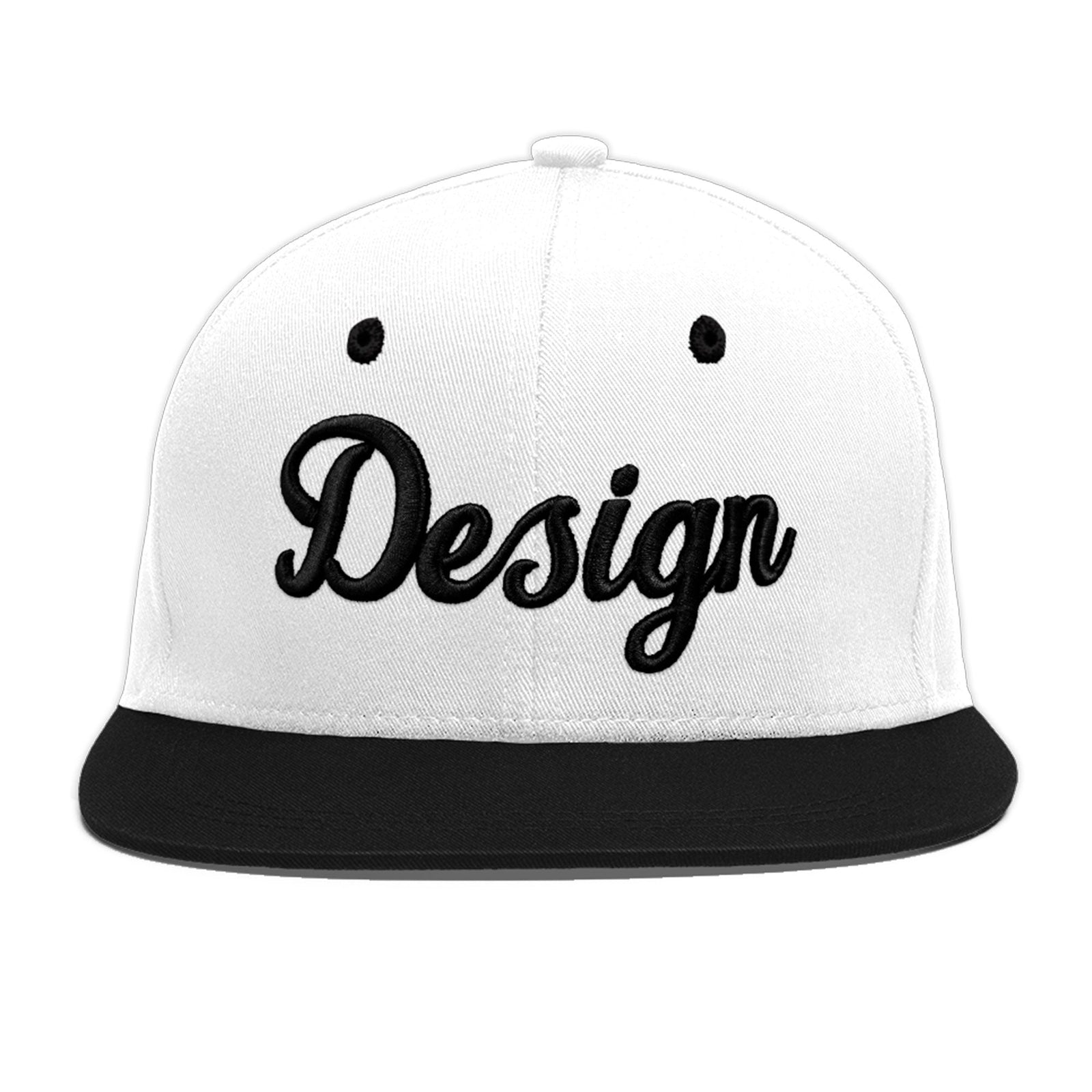Custom White Black 3D Puff Embroidery Flat Embroidery Casual Sport Baseball Cap