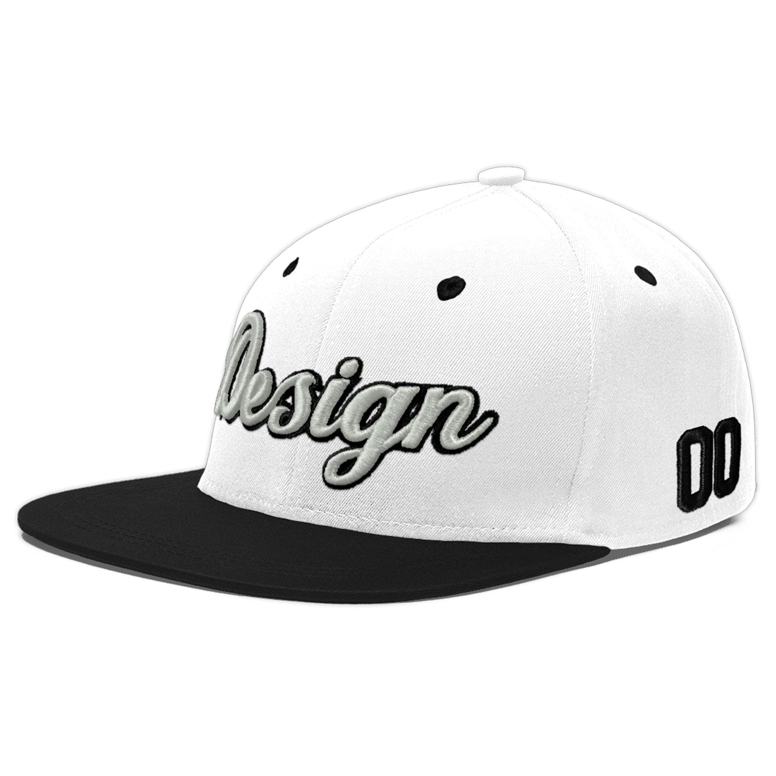 Custom White Black 3D Puff Embroidery Flat Embroidery Casual Sport Baseball Cap