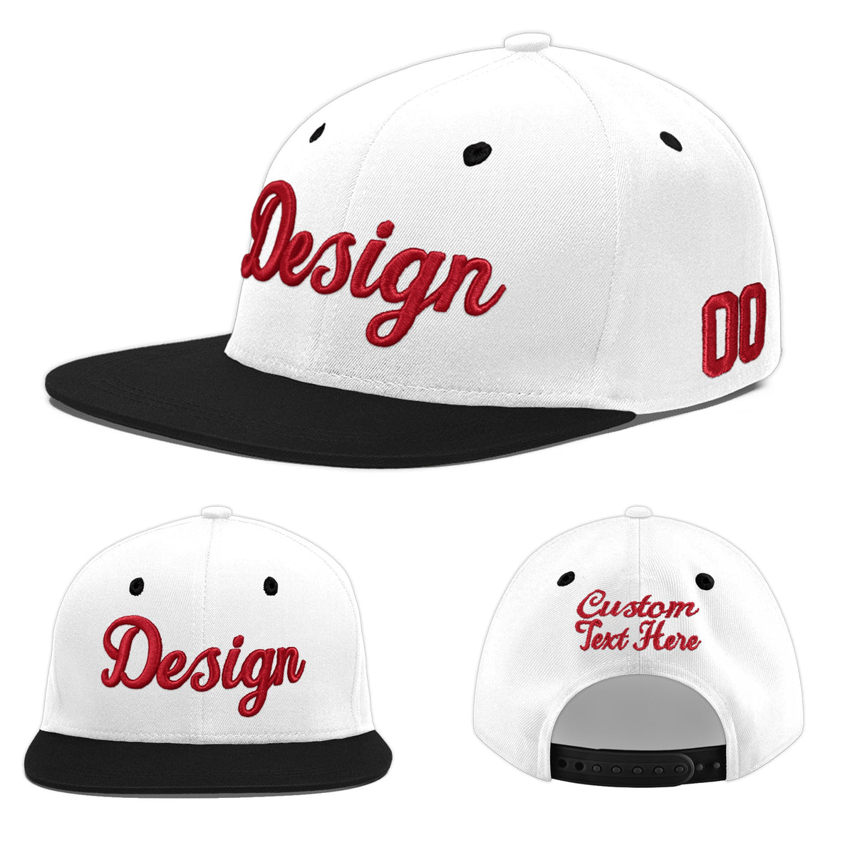 Custom White Black 3D Puff Embroidery Flat Embroidery Casual Sport Baseball Cap