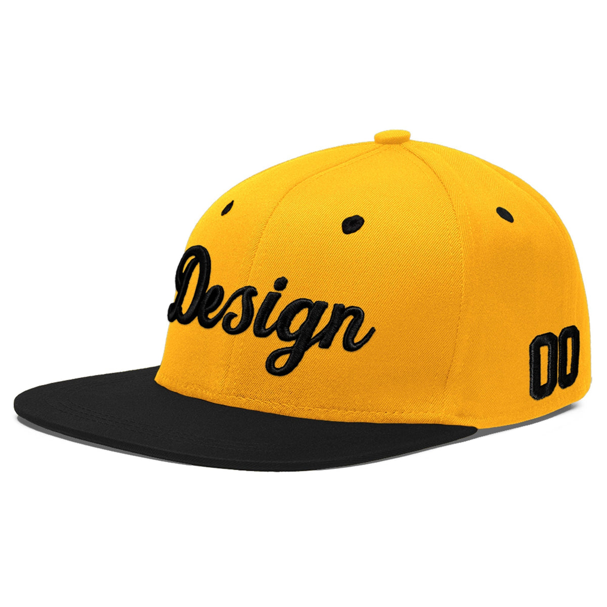 Custom Gold Black 3D Puff Embroidery Flat Embroidery Casual Sport Baseball Cap