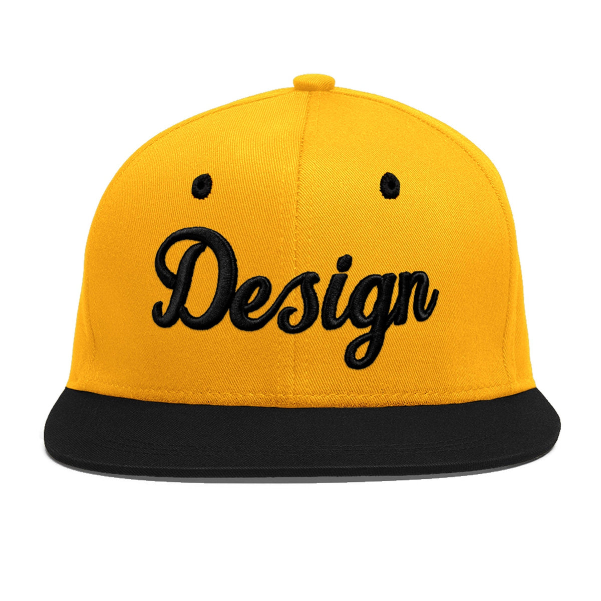 Custom Gold Black 3D Puff Embroidery Flat Embroidery Casual Sport Baseball Cap