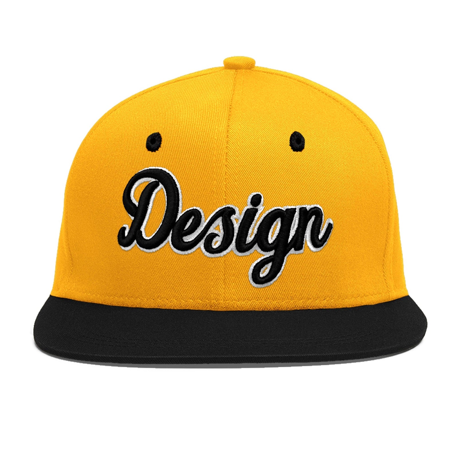 Custom Gold Black 3D Puff Embroidery Flat Embroidery Casual Sport Baseball Cap