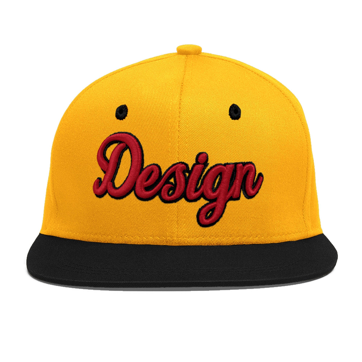 Custom Gold Black 3D Puff Embroidery Flat Embroidery Casual Sport Baseball Cap