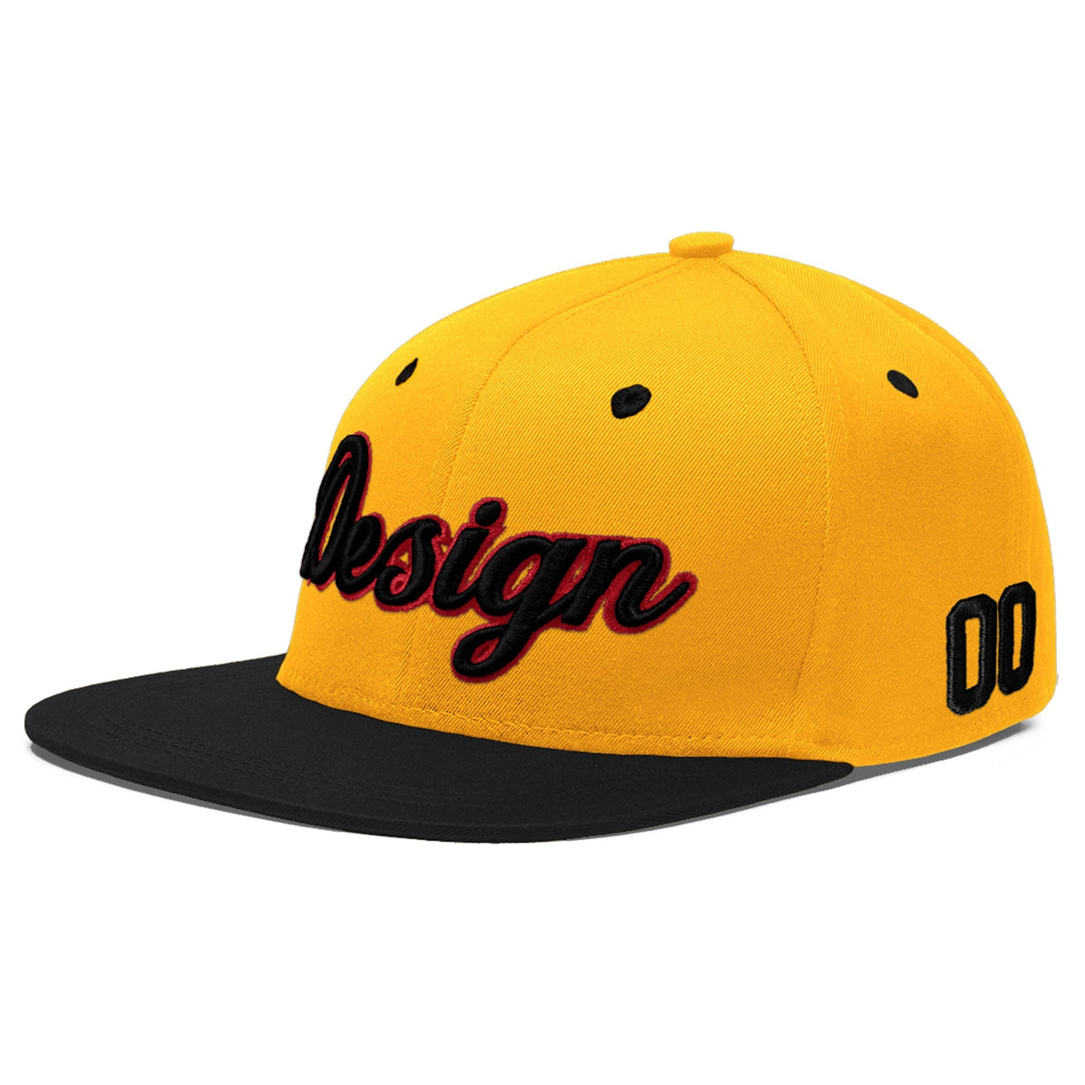 Custom Gold Black 3D Puff Embroidery Flat Embroidery Casual Sport Baseball Cap