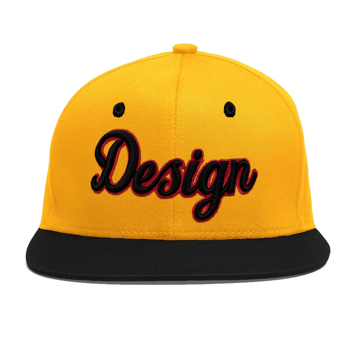 Custom Gold Black 3D Puff Embroidery Flat Embroidery Casual Sport Baseball Cap