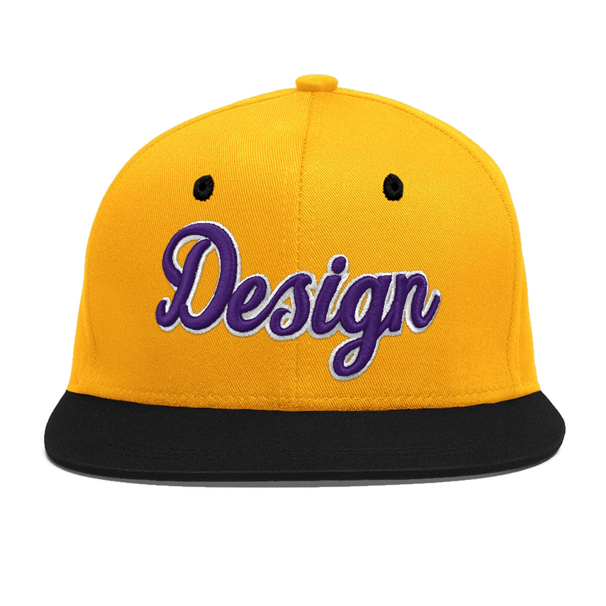 Custom Gold Black 3D Puff Embroidery Flat Embroidery Casual Sport Baseball Cap