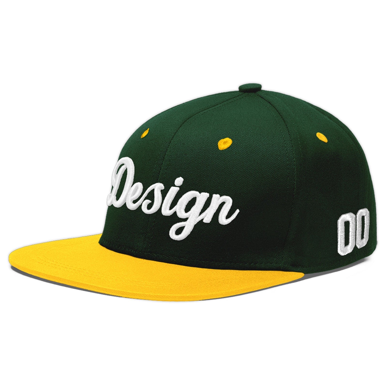Custom Green Gold 3D Puff Embroidery Flat Embroidery Casual Sport Baseball Cap