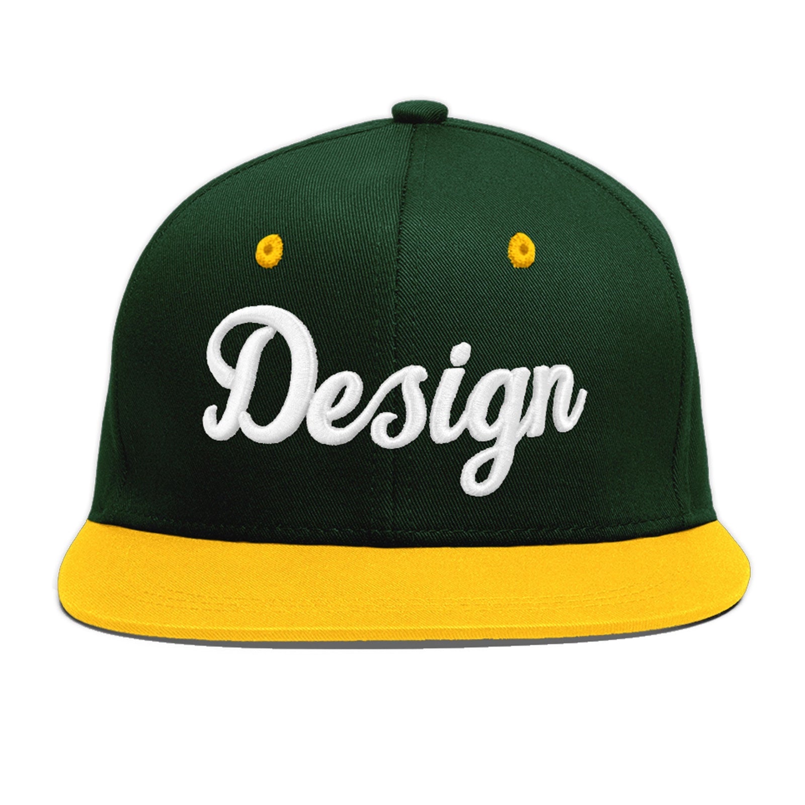 Custom Green Gold 3D Puff Embroidery Flat Embroidery Casual Sport Baseball Cap