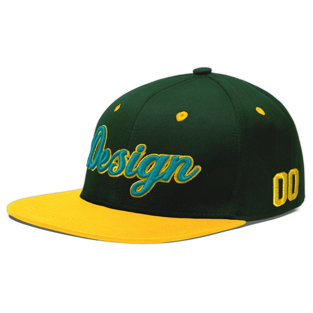 Custom Green Gold 3D Puff Embroidery Flat Embroidery Casual Sport Baseball Cap