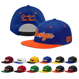 Custom Royal Blue Orange 3D Puff Embroidery Flat Embroidery Casual Sport Baseball Cap - Style 1 / Orange&White
