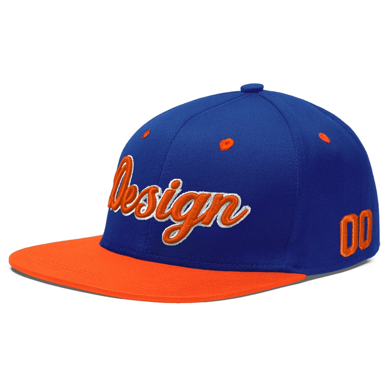 Custom Royal Blue Orange 3D Puff Embroidery Flat Embroidery Casual Sport Baseball Cap