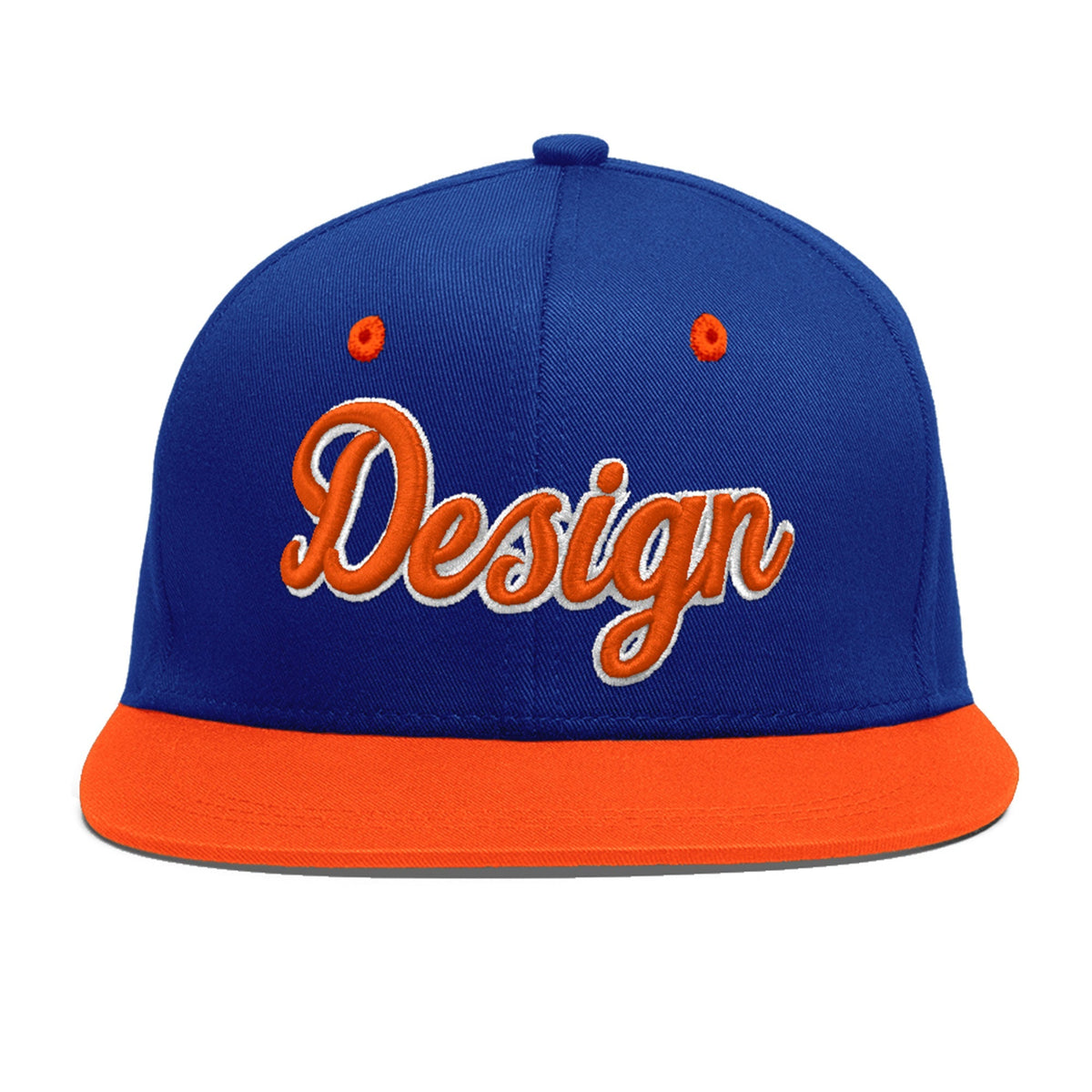 Custom Royal Blue Orange 3D Puff Embroidery Flat Embroidery Casual Sport Baseball Cap