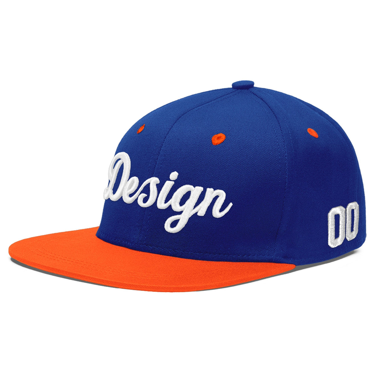 Custom Royal Blue Orange 3D Puff Embroidery Flat Embroidery Casual Sport Baseball Cap