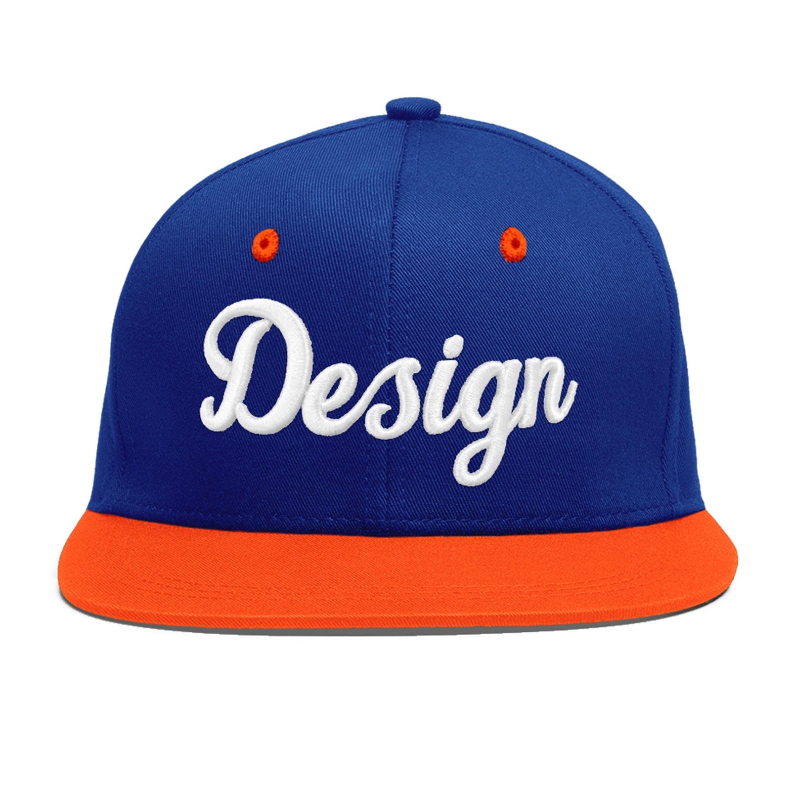 Custom Royal Blue Orange 3D Puff Embroidery Flat Embroidery Casual Sport Baseball Cap