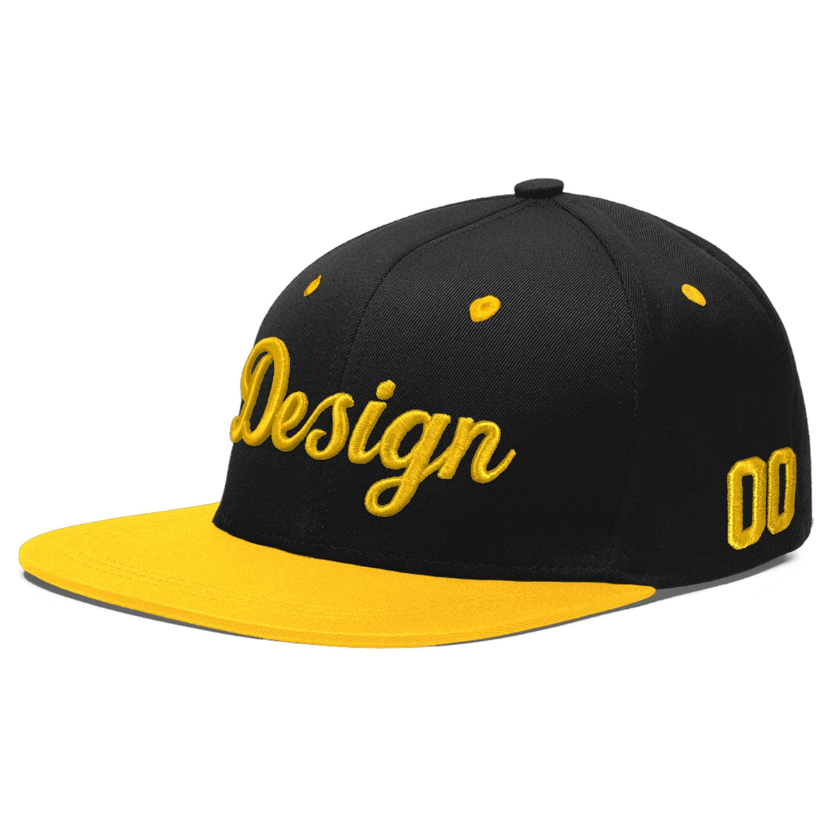 Custom Black Gold 3D Puff Embroidery Flat Embroidery Casual Sport Baseball Cap