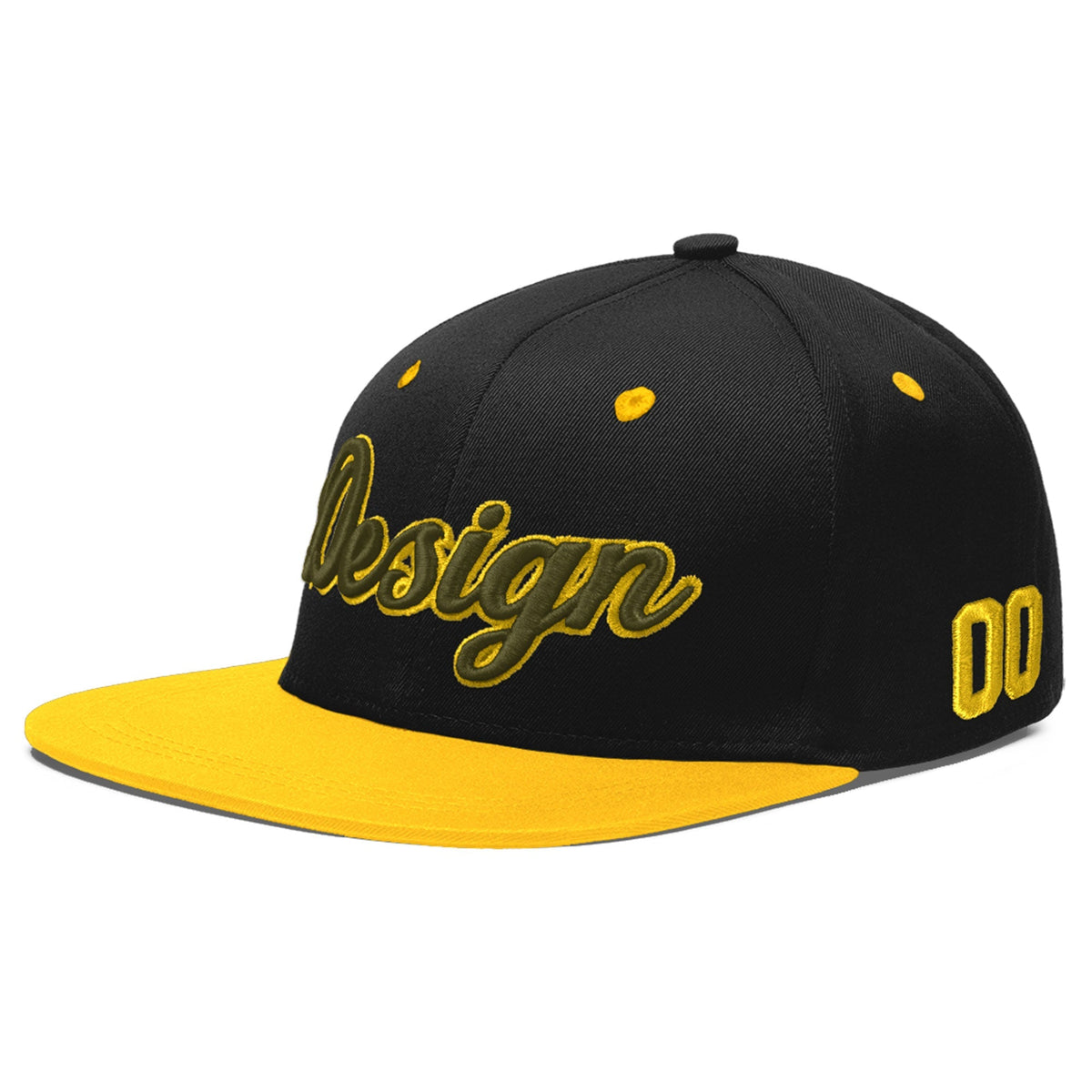 Custom Black Gold 3D Puff Embroidery Flat Embroidery Casual Sport Baseball Cap