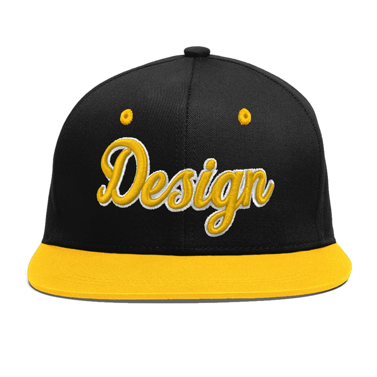 Custom Black Gold 3D Puff Embroidery Flat Embroidery Casual Sport Baseball Cap
