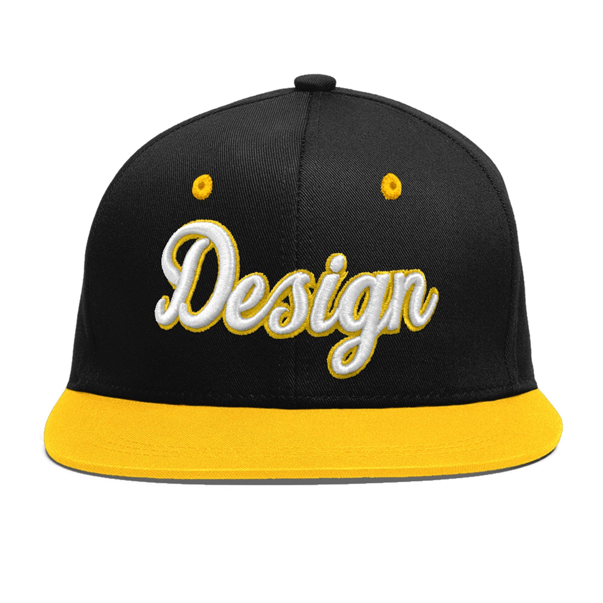 Custom Black Gold 3D Puff Embroidery Flat Embroidery Casual Sport Baseball Cap