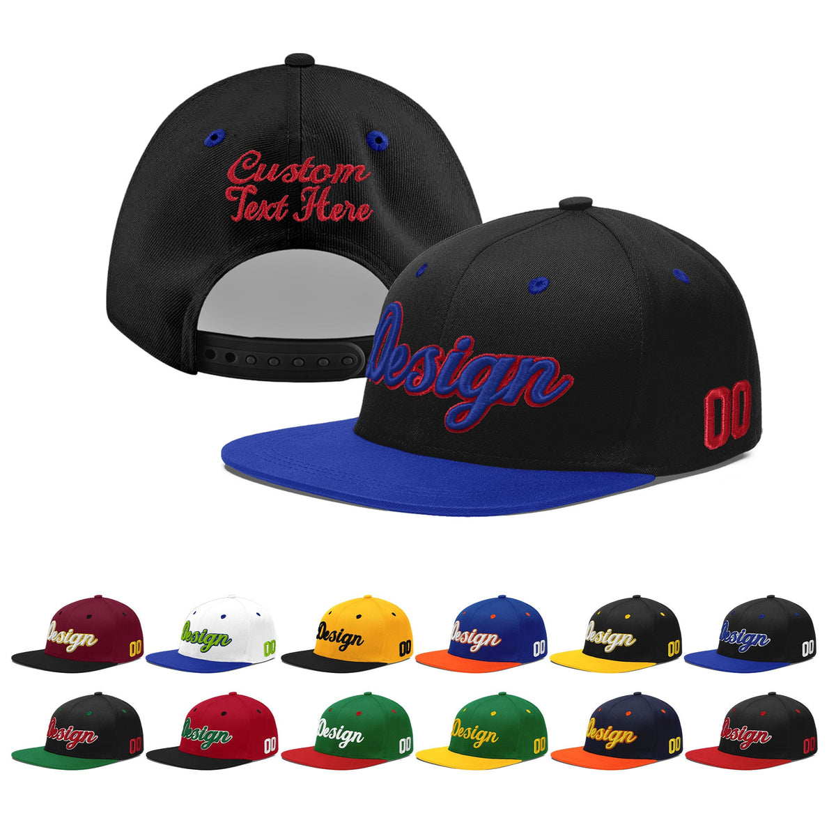 Custom Black Royal Blue 3D Puff Embroidery Flat Embroidery Casual Sport Baseball Cap
