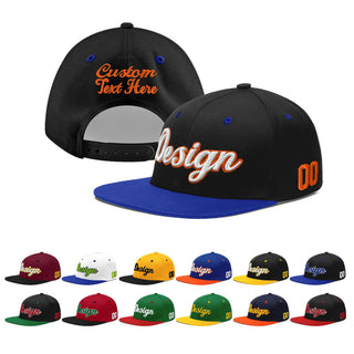 Custom Black Royal Blue 3D Puff Embroidery Flat Embroidery Casual Sport Baseball Cap - Style 1 / White&Orange