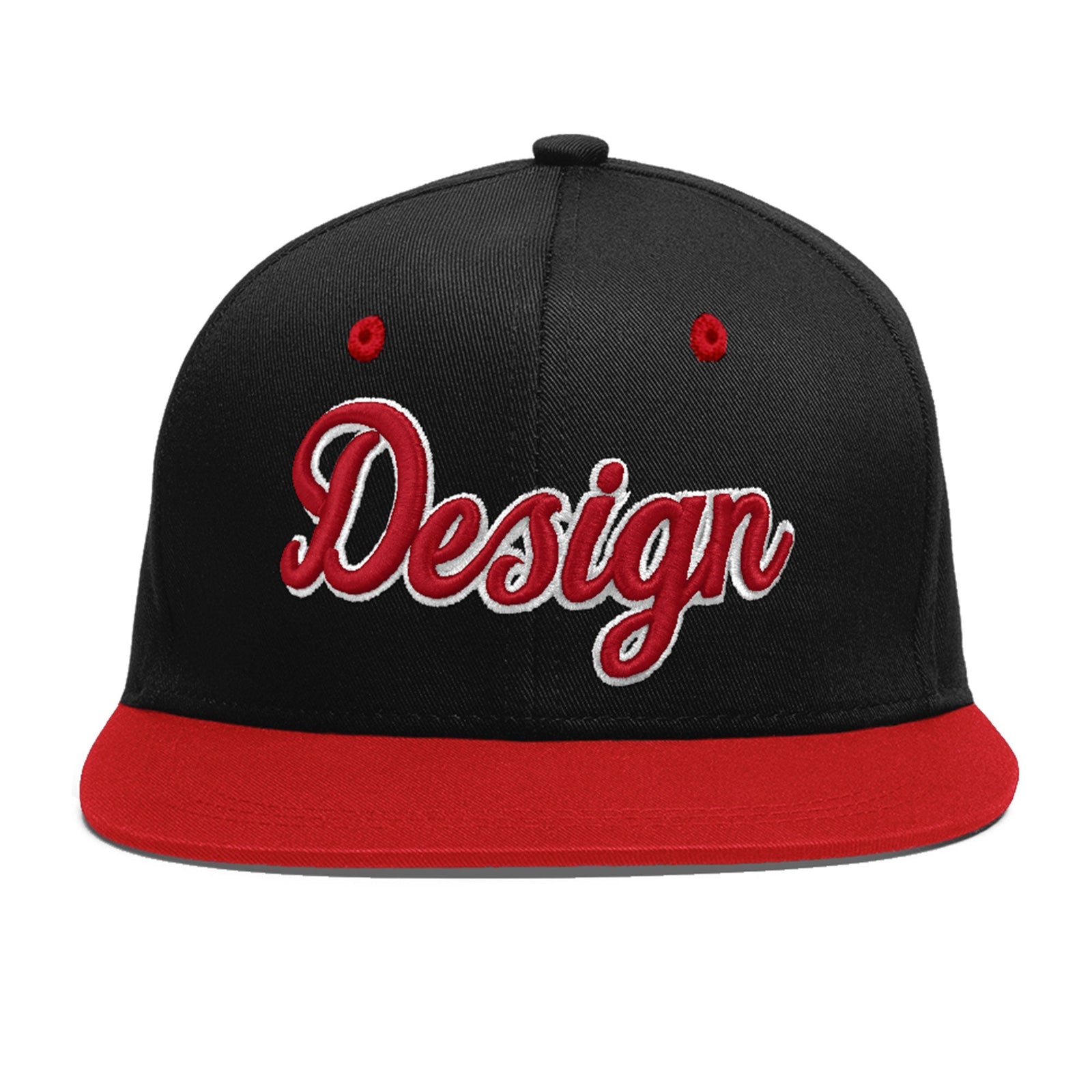 Custom Black Red 3D Puff Embroidery Flat Embroidery Casual Sport Baseball Cap