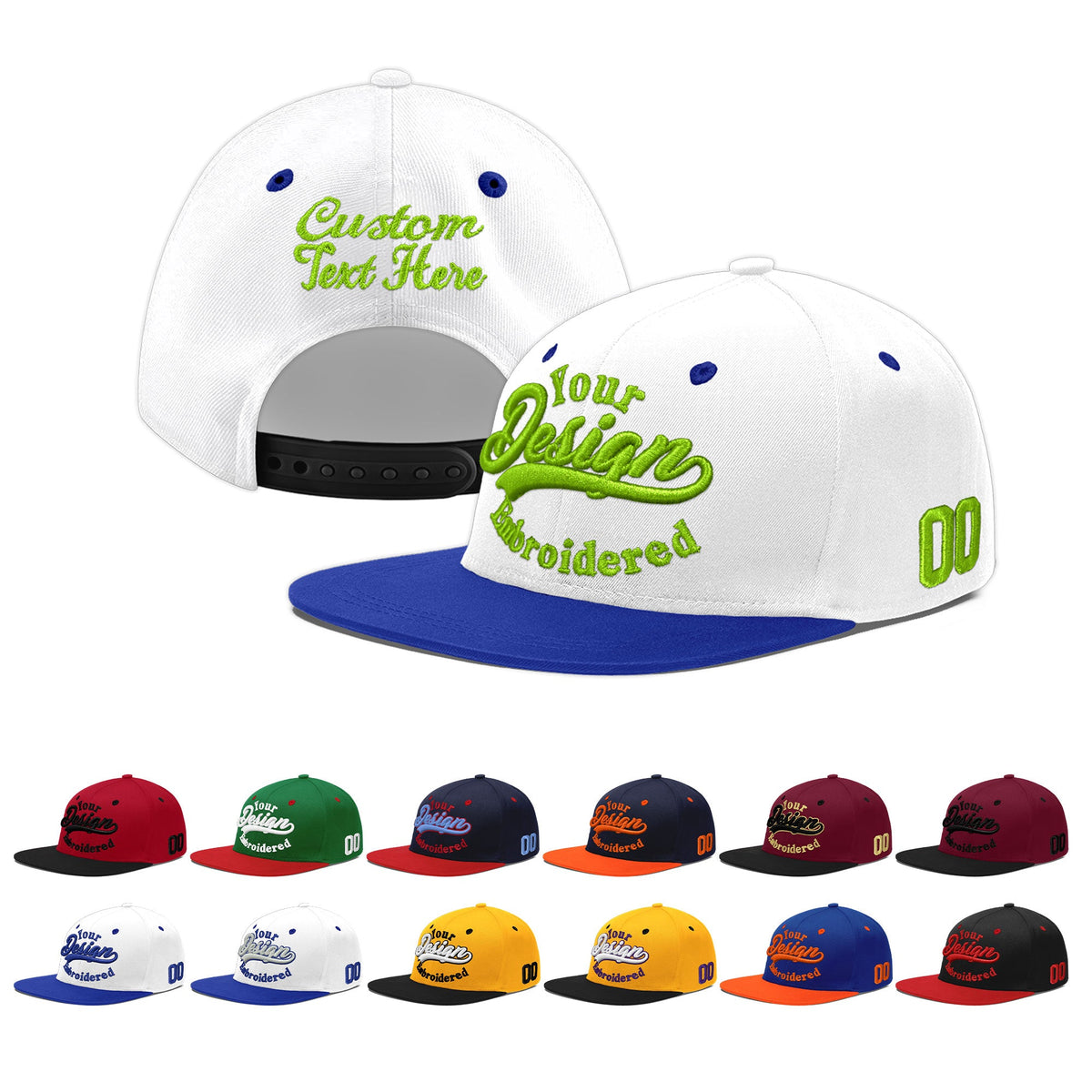 Custom White Royal Blue 3D Puff Embroidery Flat Embroidery Casual Sport Baseball Cap