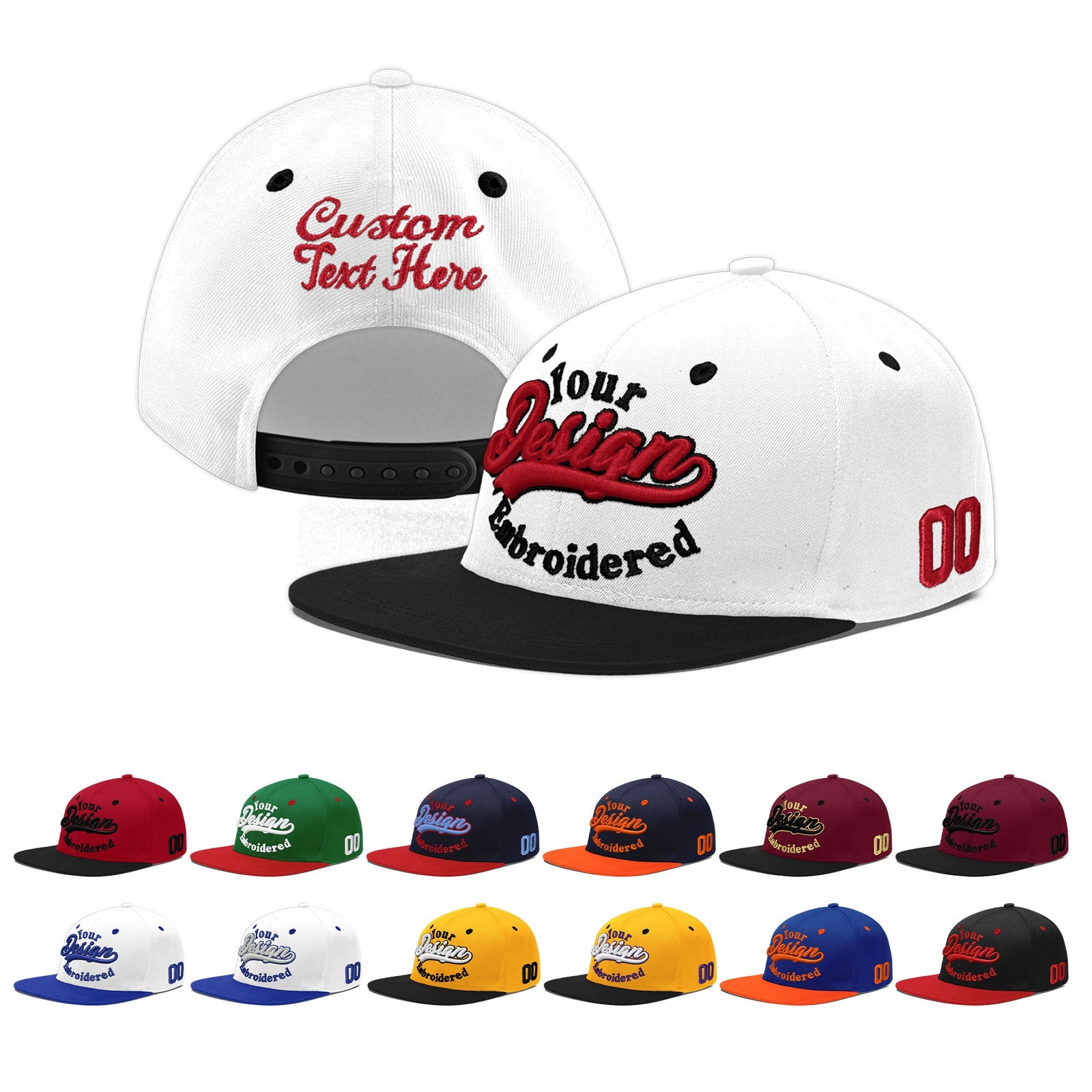 Custom White Black 3D Puff Embroidery Flat Embroidery Casual Sport Baseball Cap