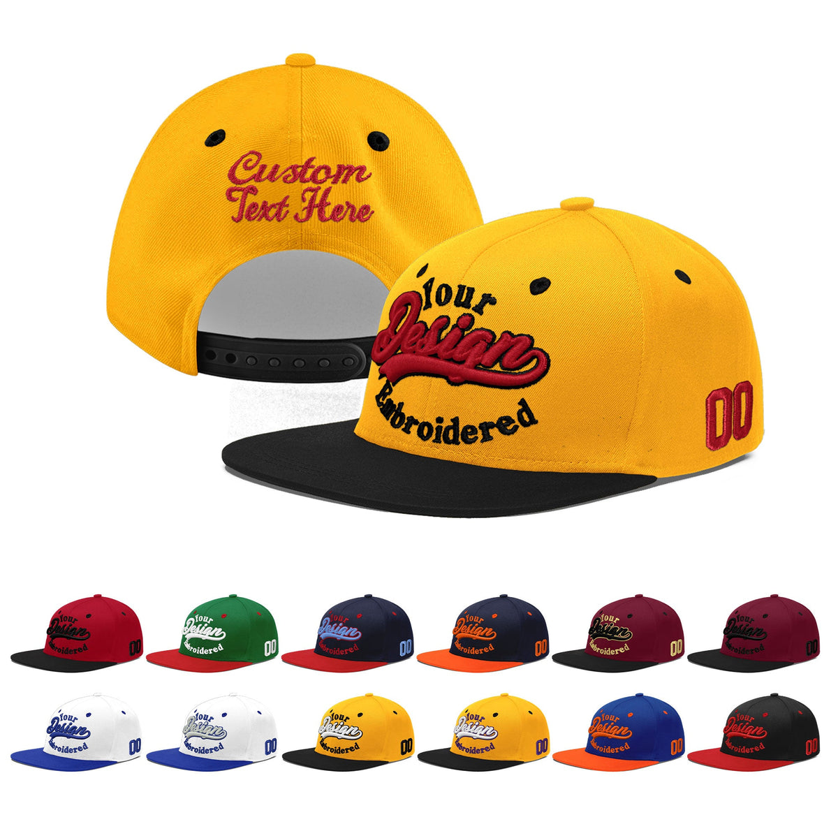 Custom Gold Black 3D Puff Embroidery Flat Embroidery Casual Sport Baseball Cap