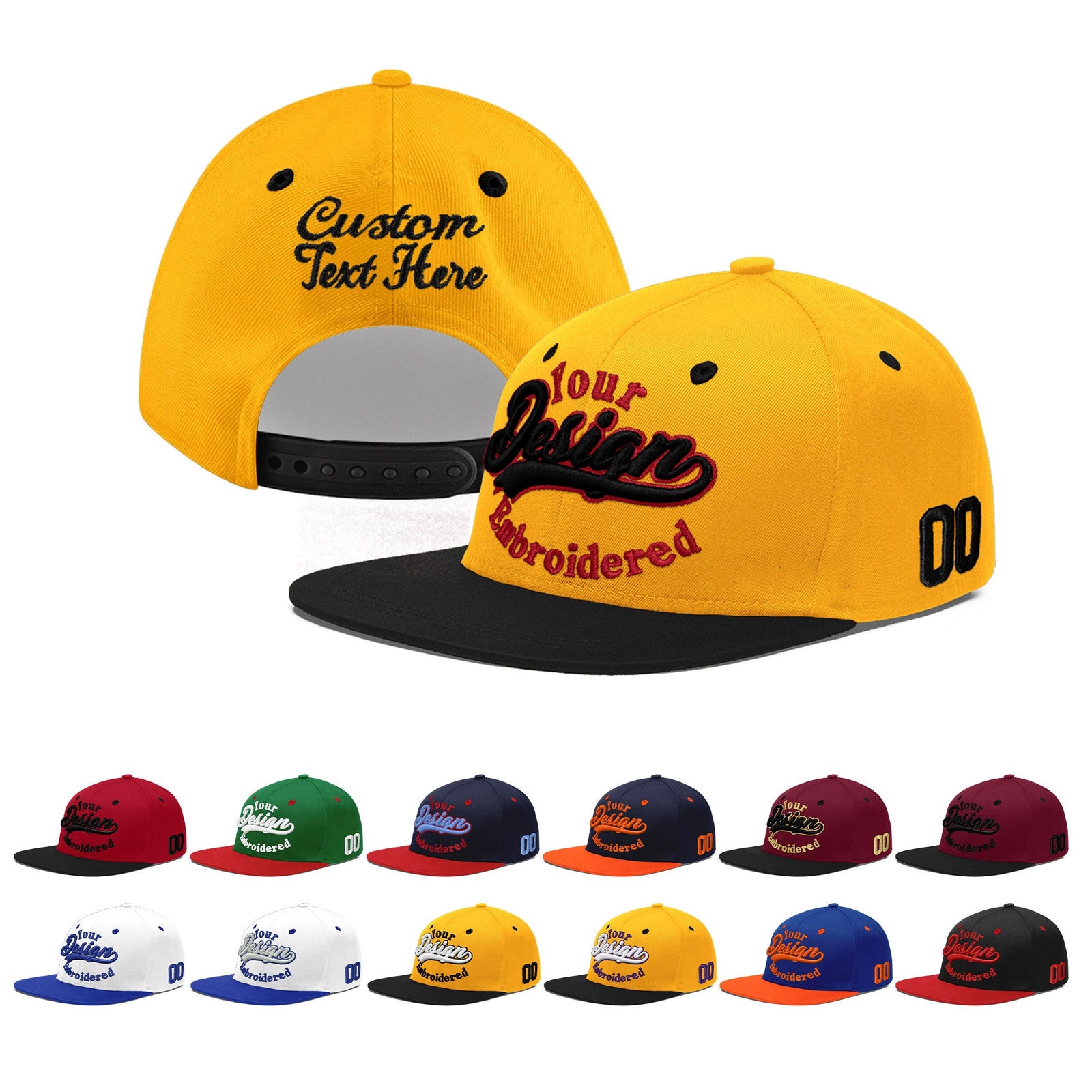 Custom Gold Black 3D Puff Embroidery Flat Embroidery Casual Sport Baseball Cap