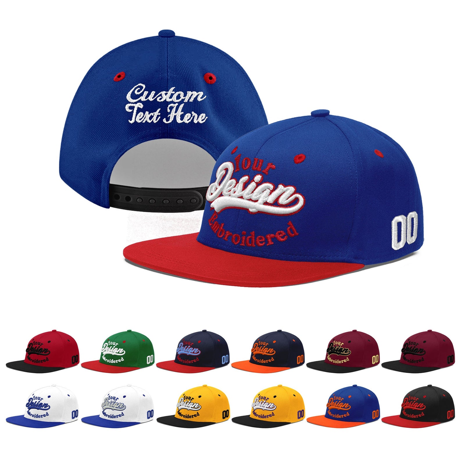Custom Royal Blue Red 3D Puff Embroidery Flat Embroidery Casual Sport Baseball Cap