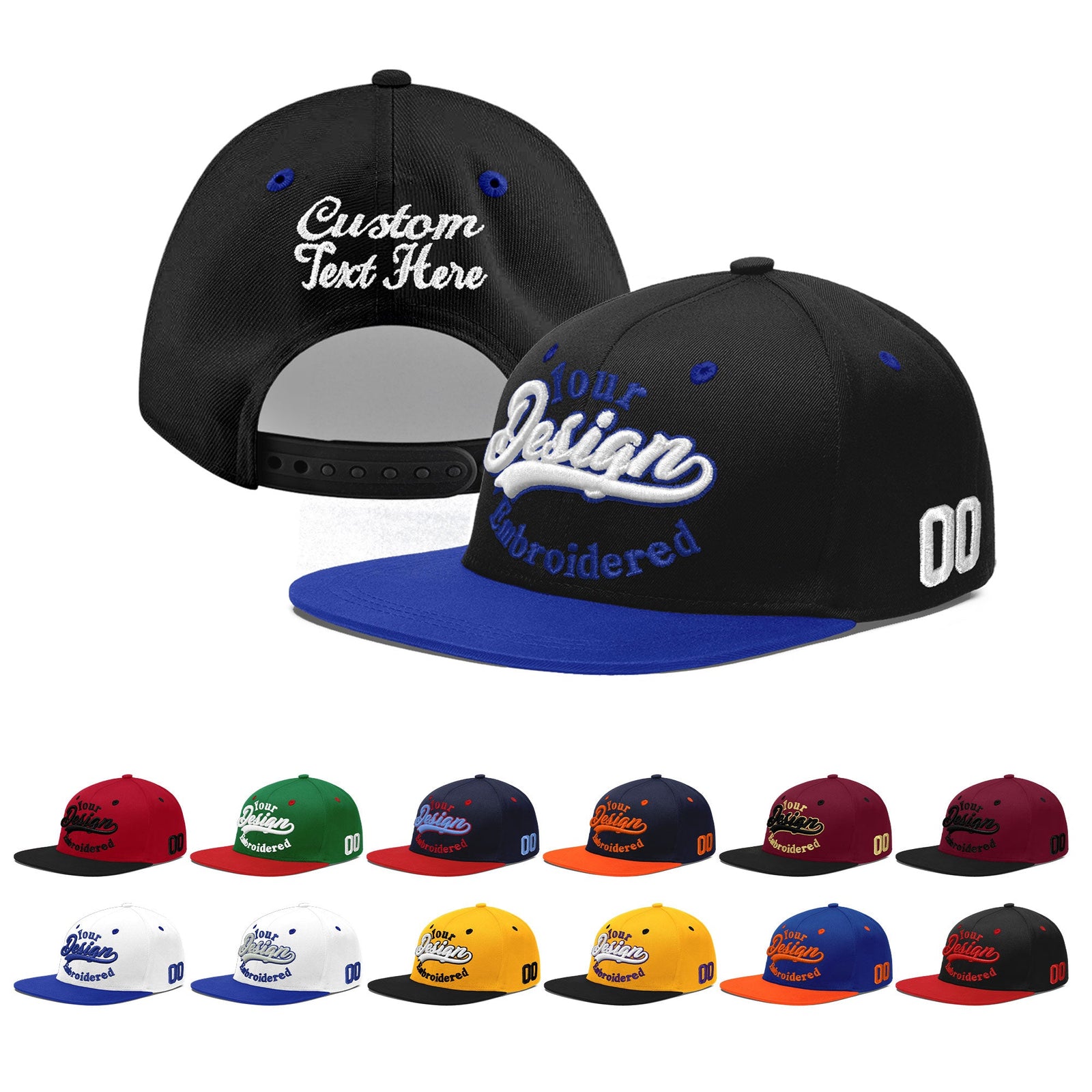 Custom Black Royal Blue 3D Puff Embroidery Flat Embroidery Casual Sport Baseball Cap