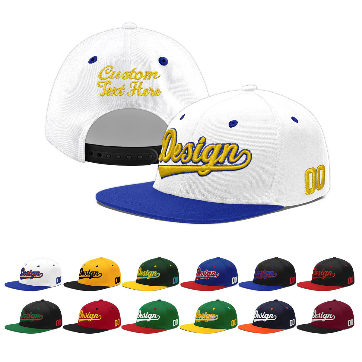 Custom White Royal Blue 3D Puff Embroidery Flat Embroidery Casual Sport Baseball Cap