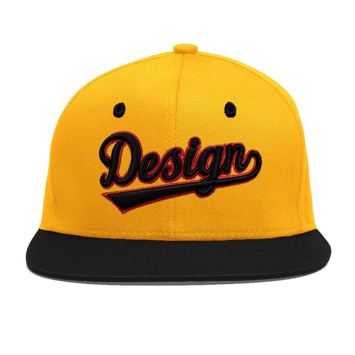 Custom Gold Black 3D Puff Embroidery Flat Embroidery Casual Sport Baseball Cap