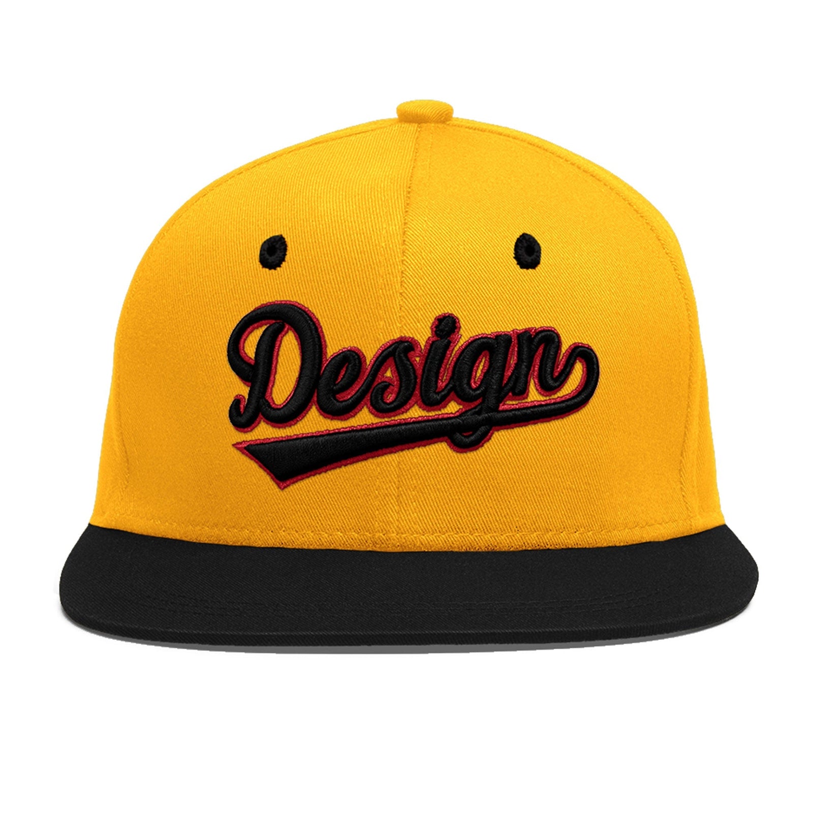 Custom Gold Black 3D Puff Embroidery Flat Embroidery Casual Sport Baseball Cap