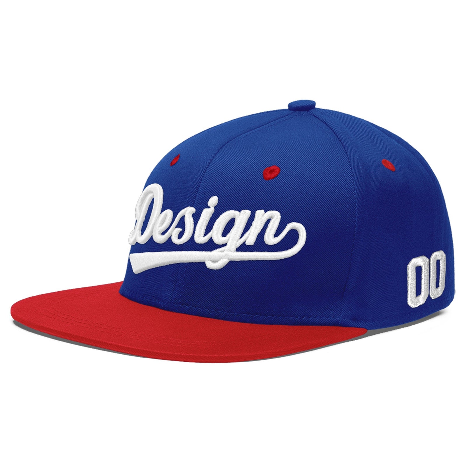 Custom Royal Blue Red 3D Puff Embroidery Flat Embroidery Casual Sport Baseball Cap