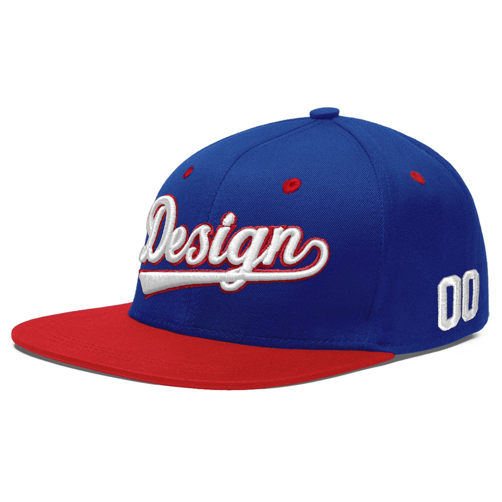 Custom Royal Blue Red 3D Puff Embroidery Flat Embroidery Casual Sport Baseball Cap