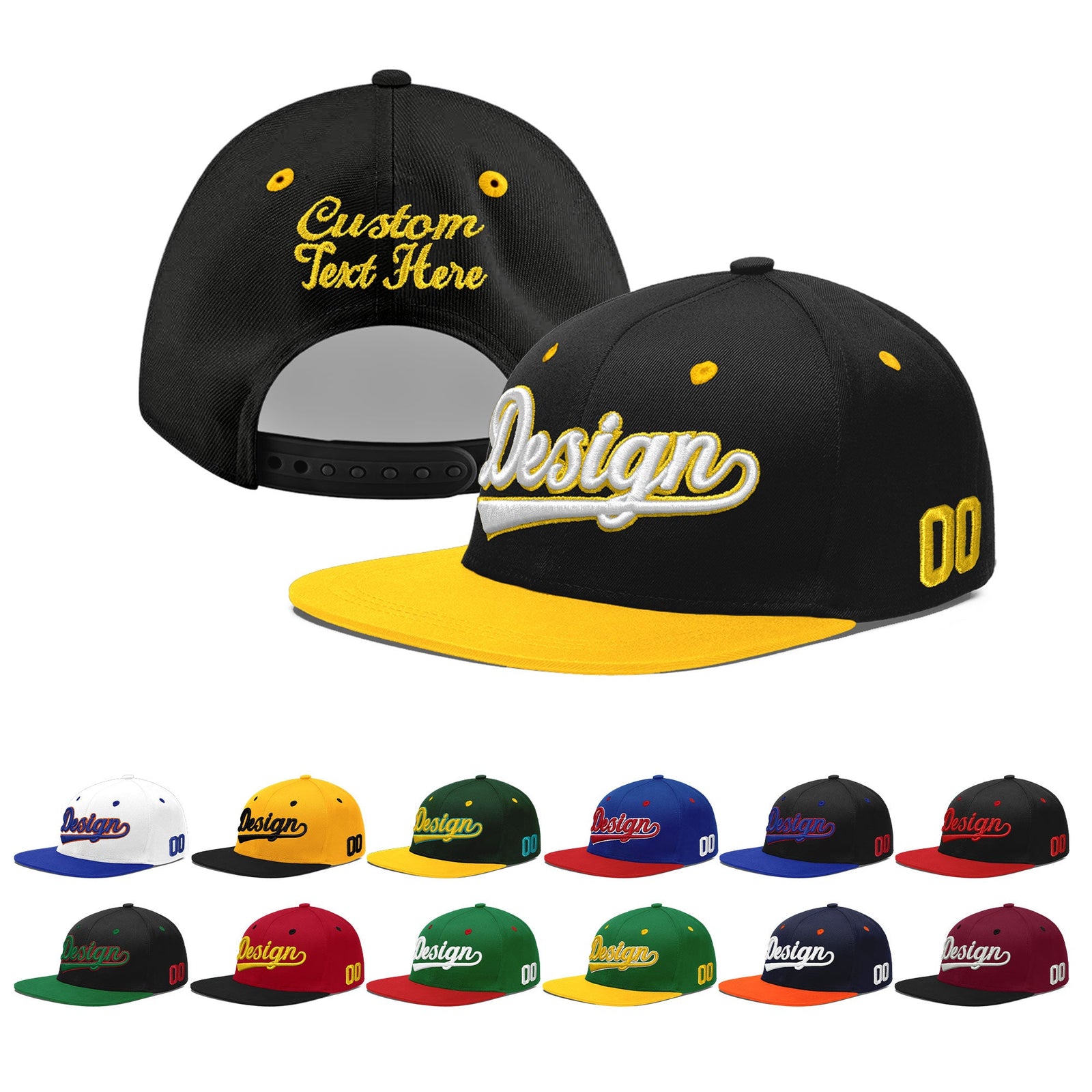 Custom Black Gold 3D Puff Embroidery Flat Embroidery Casual Sport Baseball Cap