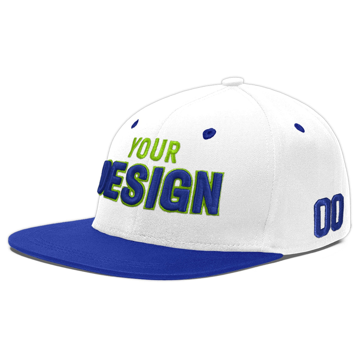 Custom White Royal Blue 3D Puff Embroidery Flat Embroidery Casual Sport Baseball Cap