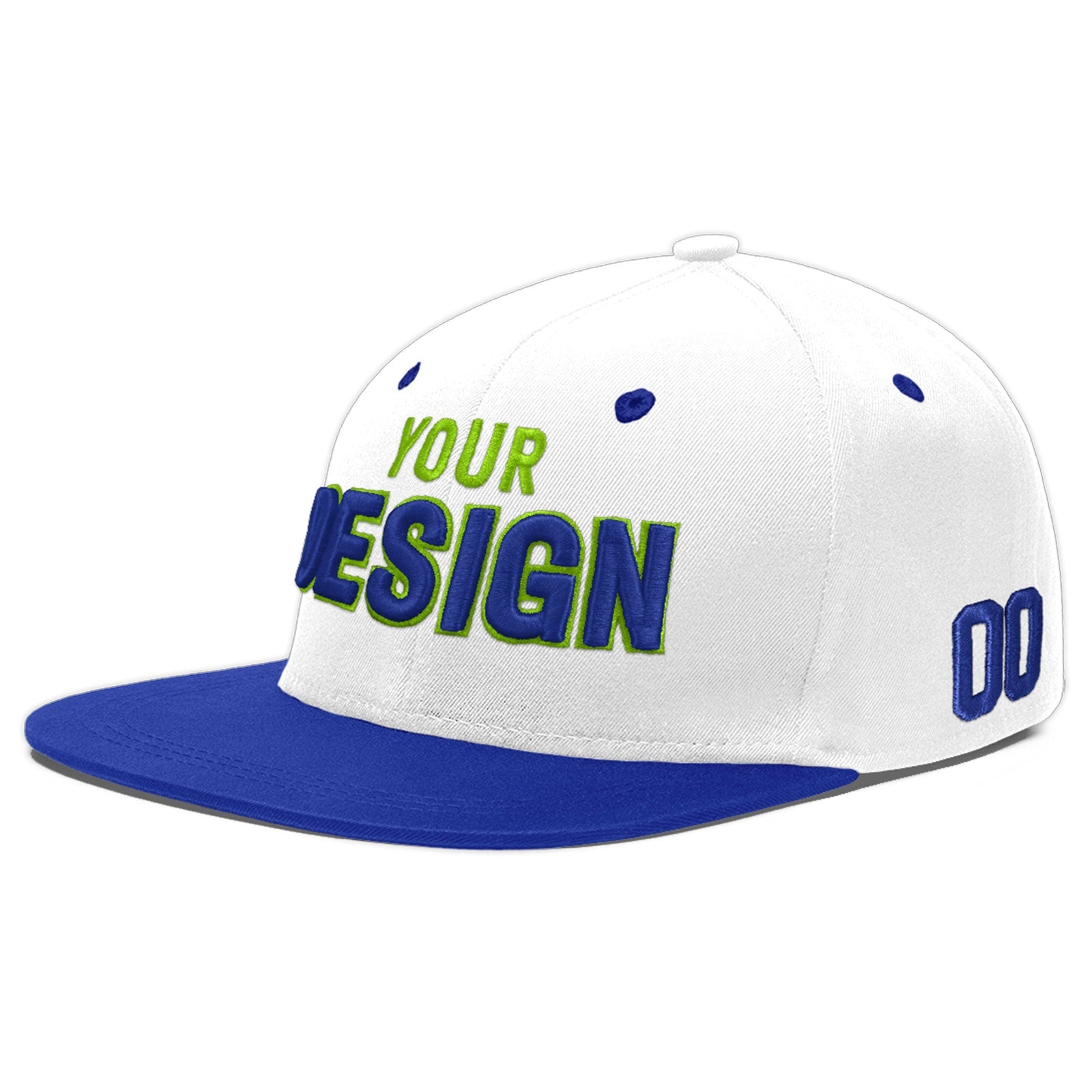 Custom White Royal Blue 3D Puff Embroidery Flat Embroidery Casual Sport Baseball Cap